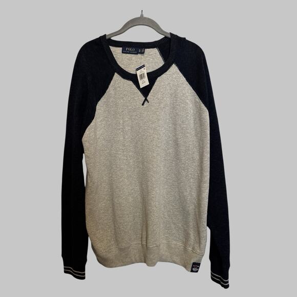Polo Ralph Lauren Men's Pullover Sweater Classic Preppy Colorblock Grey Navy XL - Picture 1 of 9